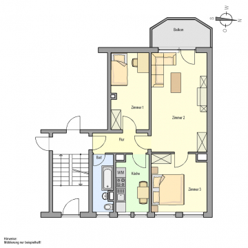 Renovierte 3 Raum Wohnung mit Balkon und Markise, 19300 Grabow, Etagenwohnung
