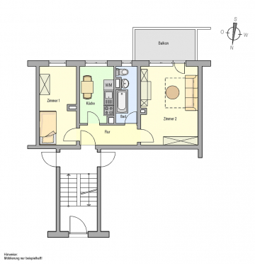 Renovierte 2 Raum Wohnung mit Balkon und Blick ins Grüne, 19300 Grabow, Etagenwohnung