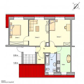 Geräumige 3 Zimmer Wohnung mit großer Küche, 19300 Grabow, Dachgeschosswohnung